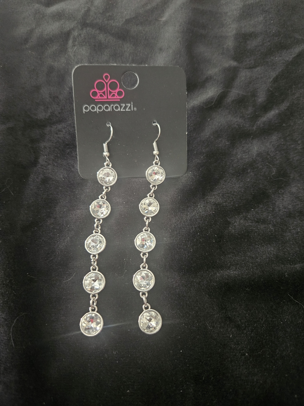 paparazzi Silver Clear Linear Crystal Drop Earrings